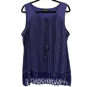 Lane Bryant Top Size 18 Purple Sleeveless Pleated Tie Sleeveless Chiffon Keyhole